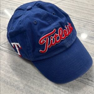 47 Brand Texas Rangers Titleist Blue Cap with Red Logo, One Size